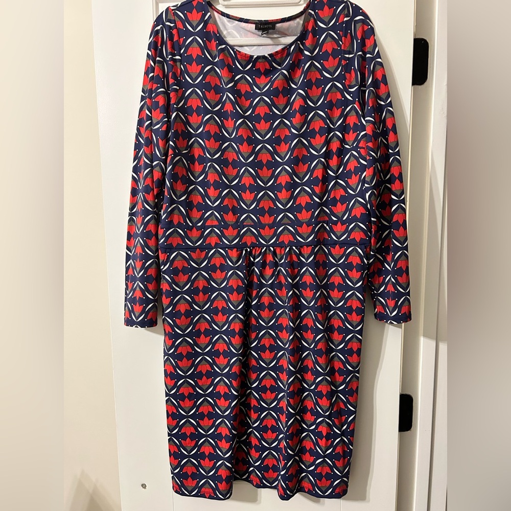Talbots Navy and Red Patterned Dress